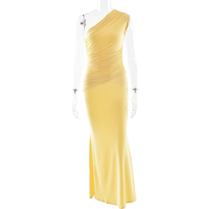 Damen Langarm-Maxikleid mit asymmetrischem Schnitt und raffinierten Drapierungen Echoarchiv