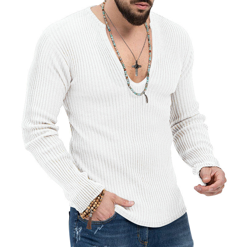 Herren Langarmshirt mit strukturiertem V-Ausschnitt und Rippdesign Echoarchiv