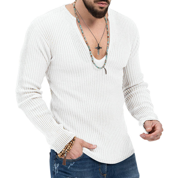 Herren Langarmshirt mit strukturiertem V-Ausschnitt und Rippdesign Echoarchiv