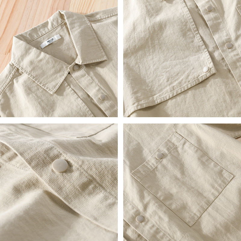 Herren Minimalistisches Baumwoll-Utility-Overshirt mit Druckknopf-Leiste und Brusttaschen Echoarchiv