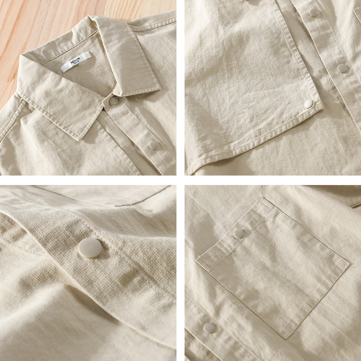 Herren Minimalistisches Baumwoll-Utility-Overshirt mit Druckknopf-Leiste und Brusttaschen Echoarchiv