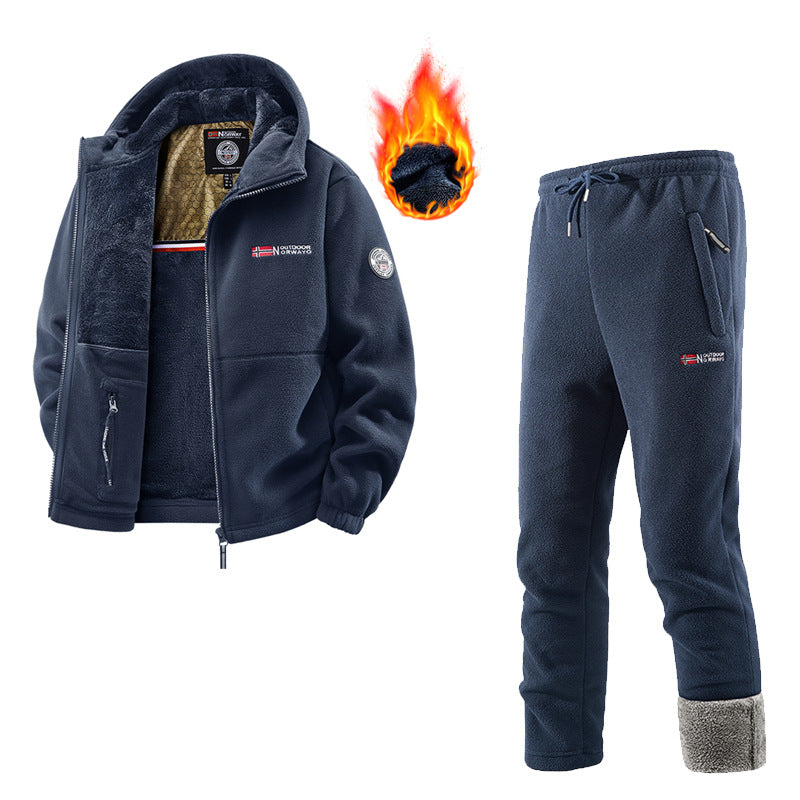 Herren Thermo-Fleece-Set mit Kapuzenjacke, Sherpa-gefüttert und elastischer Jogginghose – Marzano