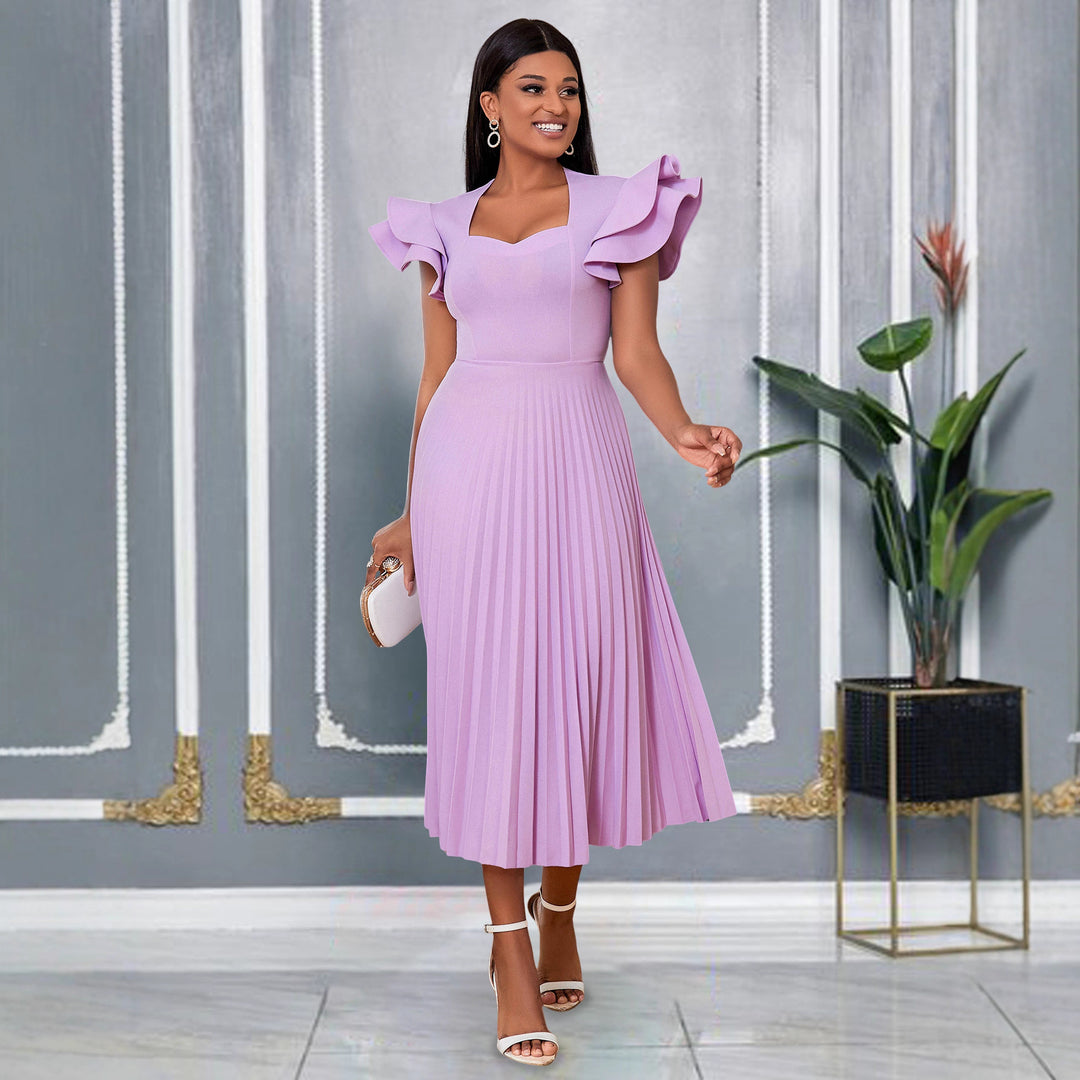 Damen plissiertes Maxikleid mit eleganten Rüschendetails Echo Archiv