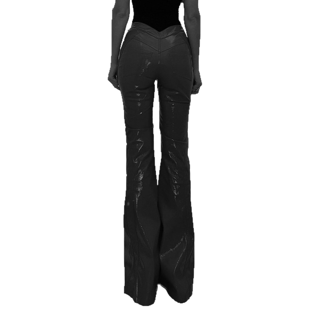 Damen nan hochglänzende Lackhose mit hoher Taille, figurbetonter Oberschenkelpassform und weitem Schlag Echo Archiv