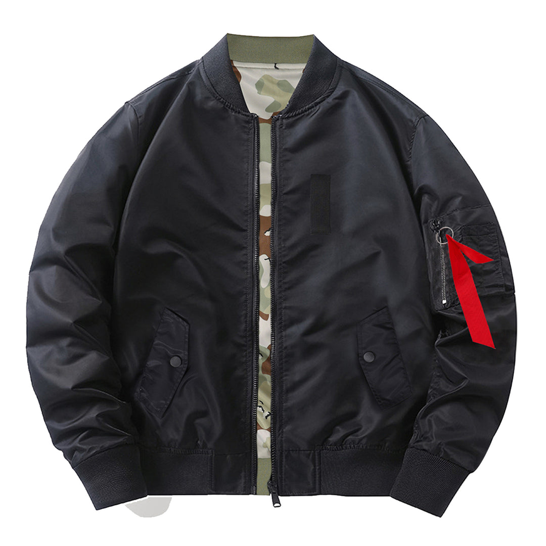 Men's slim nylon bomber jacket with camouflage lining sleeve zip utility tab – Brevano