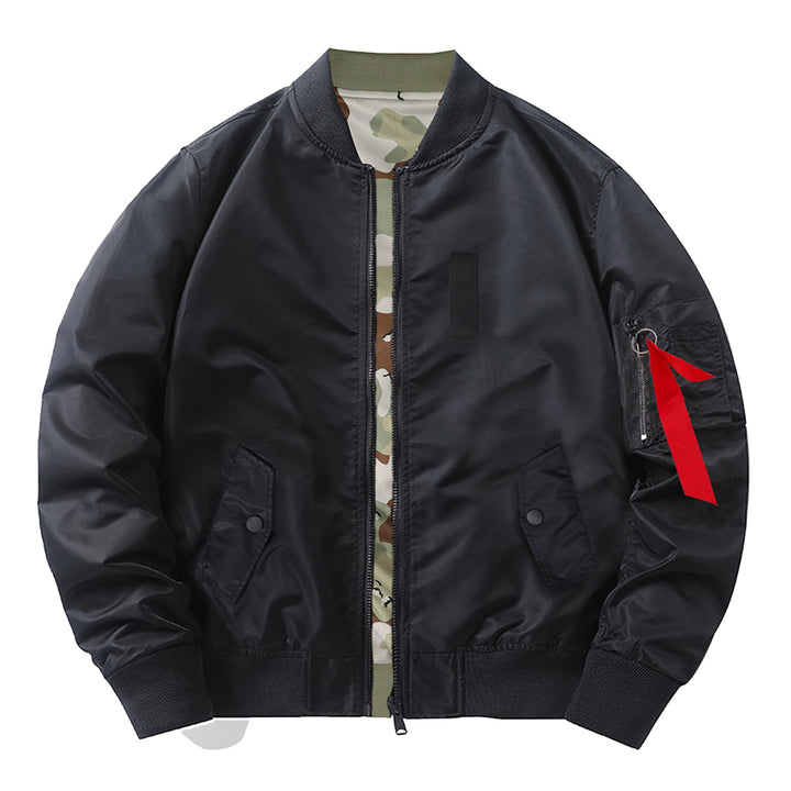 Men's slim nylon bomber jacket with camouflage lining sleeve zip utility tab – Brevano