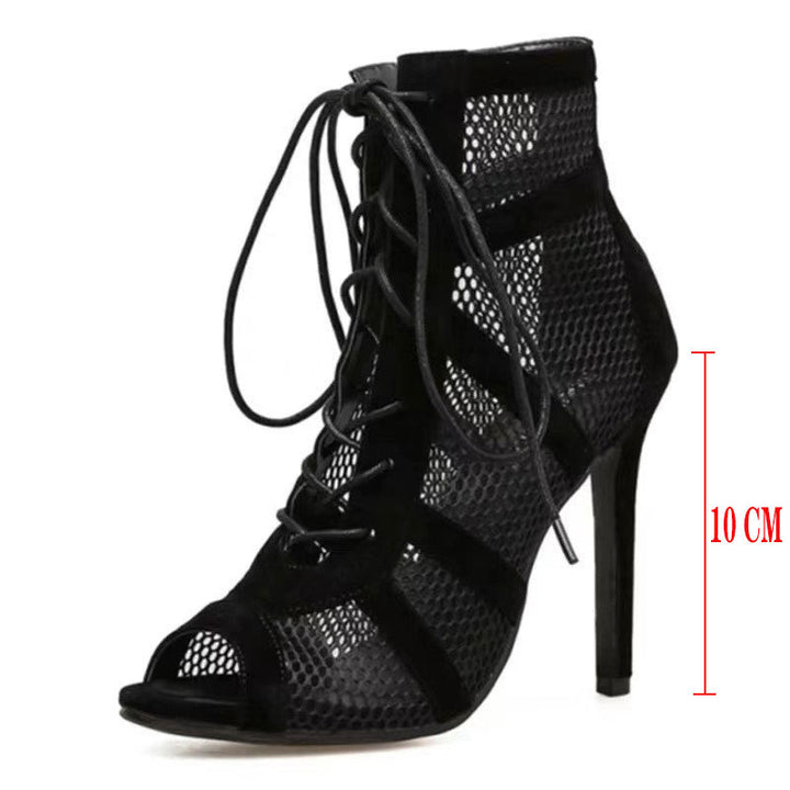Damen Schnür‑High‑Heel Ankle‑Boots mit Mesh‑Einsätzen und Peeptoe Echoarchiv