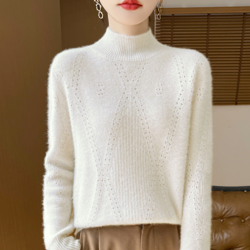 Damen Leichter Mockneck-Feinstrickpullover mit Ajour-Chevron und kaschmirweichem Finish Echoarchiv