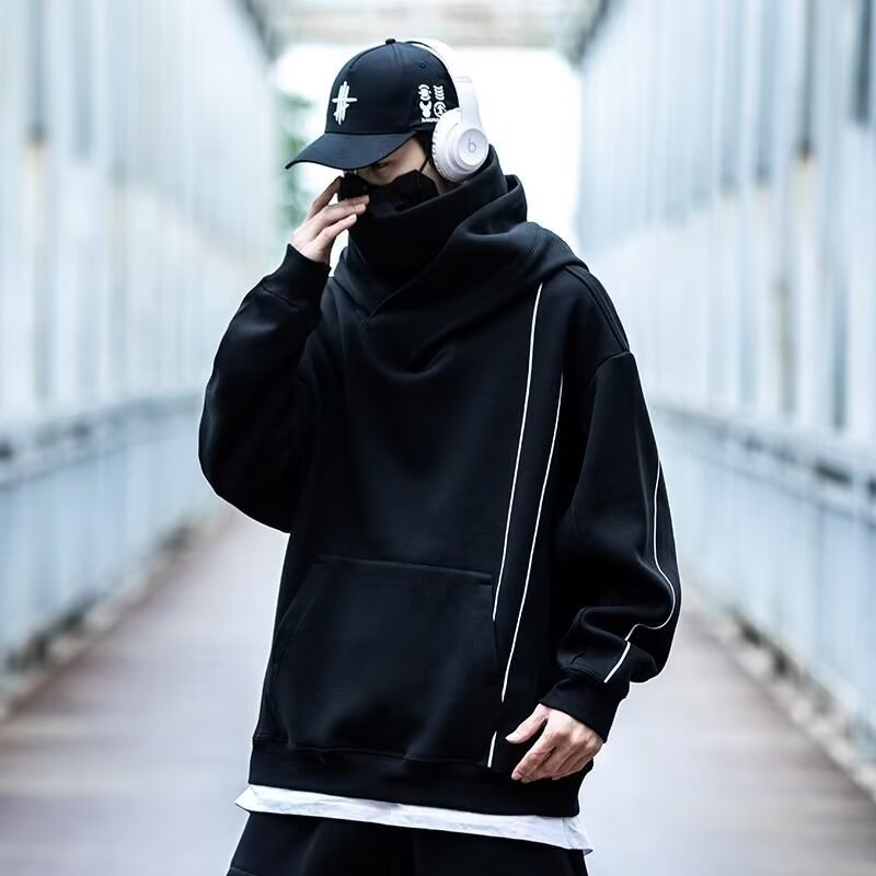 Herren futuristischer Hoodie mit hohem Kragen und praktischen Taschen Echoarchiv