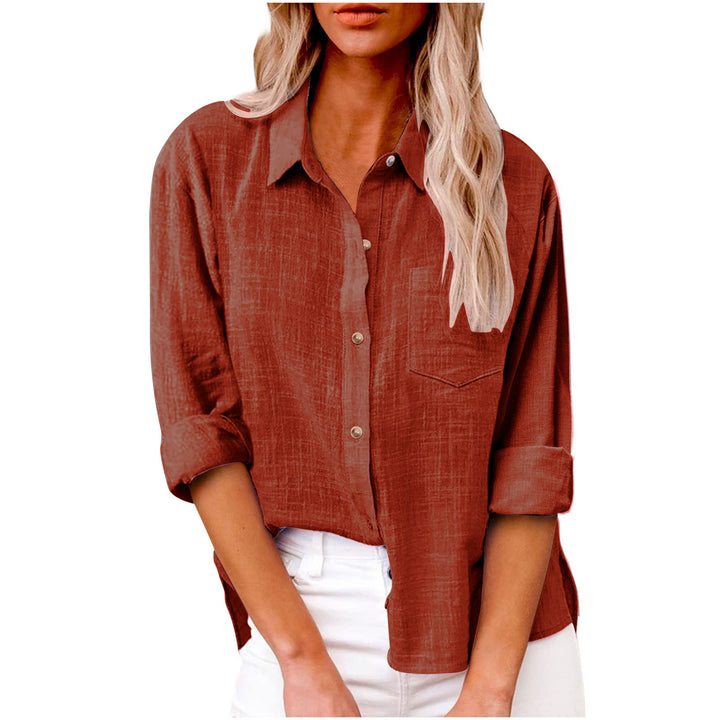Damen nan oversized Leinen-Baumwollmix Hemdbluse mit Brusttasche und krempelbaren Ärmeln Echo Archiv
