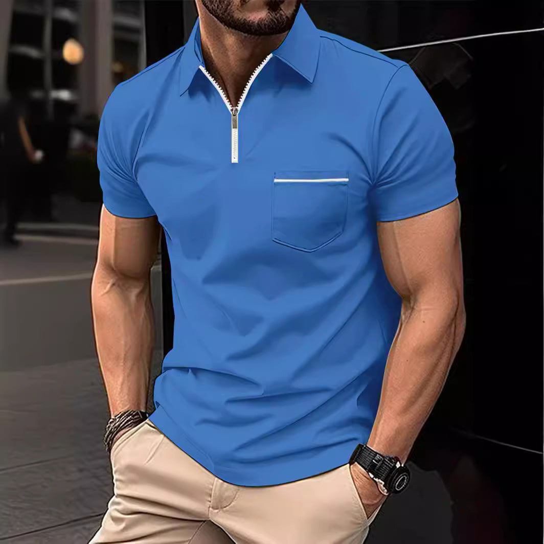 Herren Kurzarm Poloshirt mit Reißverschluss und Brusttasche Echoarchiv