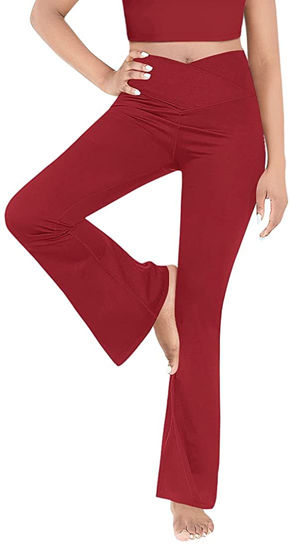 Damen nan taillenhohe Yogahose mit überkreuztem Bund und ausgestelltem Saum mit Schlitz Echo Archiv