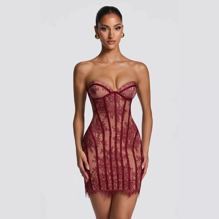 Damen Elegantes Korsettkleid mit Spitzenverzierung und transparenter Optik Echo Archiv