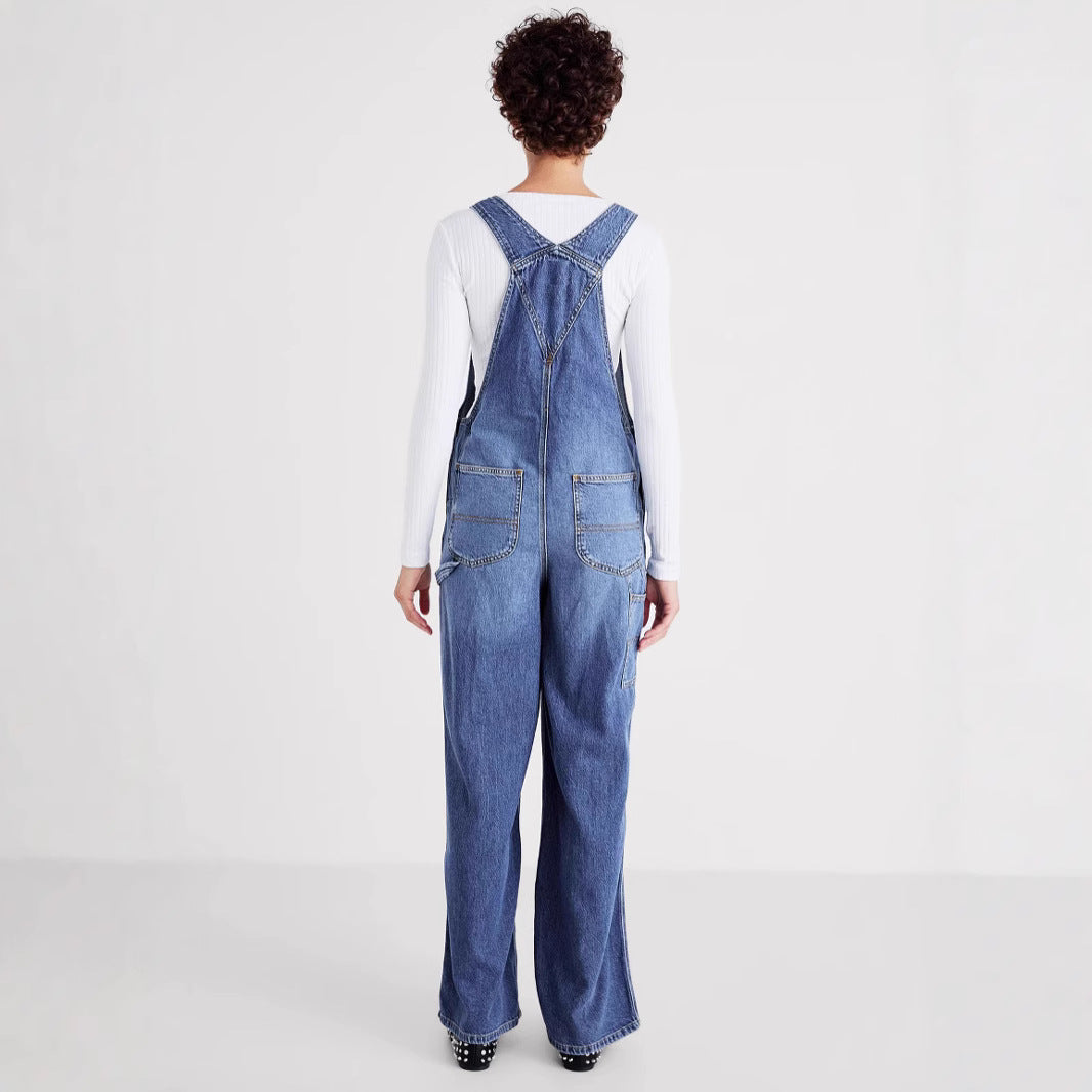 Damen Denim-Latzhose mit weitem Bein und verstellbaren Trägern Echo Archiv