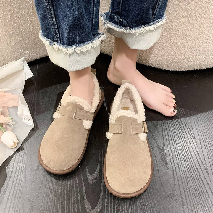 Damen Gefütterte Wildleder‑Optik Hausschuhe-Mules mit Teddyfutter und verstellbarem Riemen – Lioré