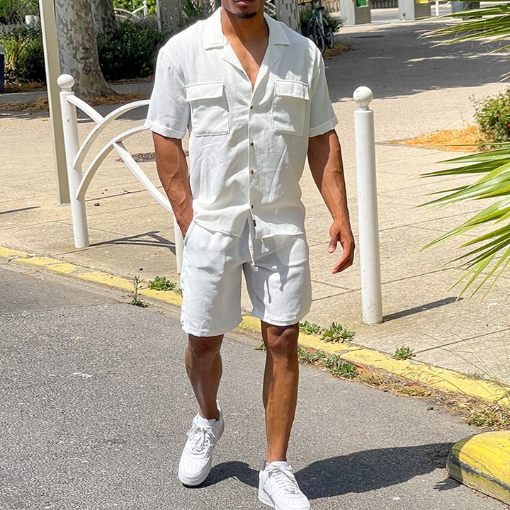 Herren lässiges Freizeit-Hemd und Shorts Set mit praktischen Taschen Echoarchiv