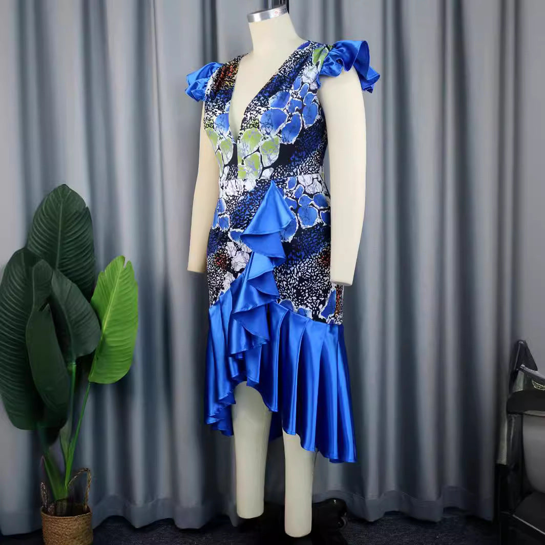 Damen Festliches Kleid mit voluminösem Rüschensaum und tiefem V-Ausschnitt Echo Archiv