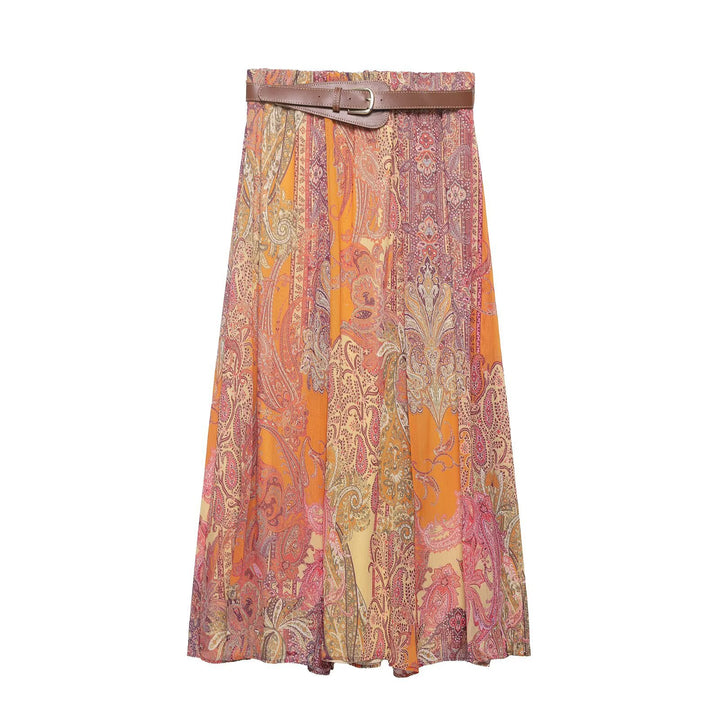 Damen Maxirock mit Paisley‑Print, fließendem A‑Linien‑Schnitt und Taillengürtel Echo Archiv