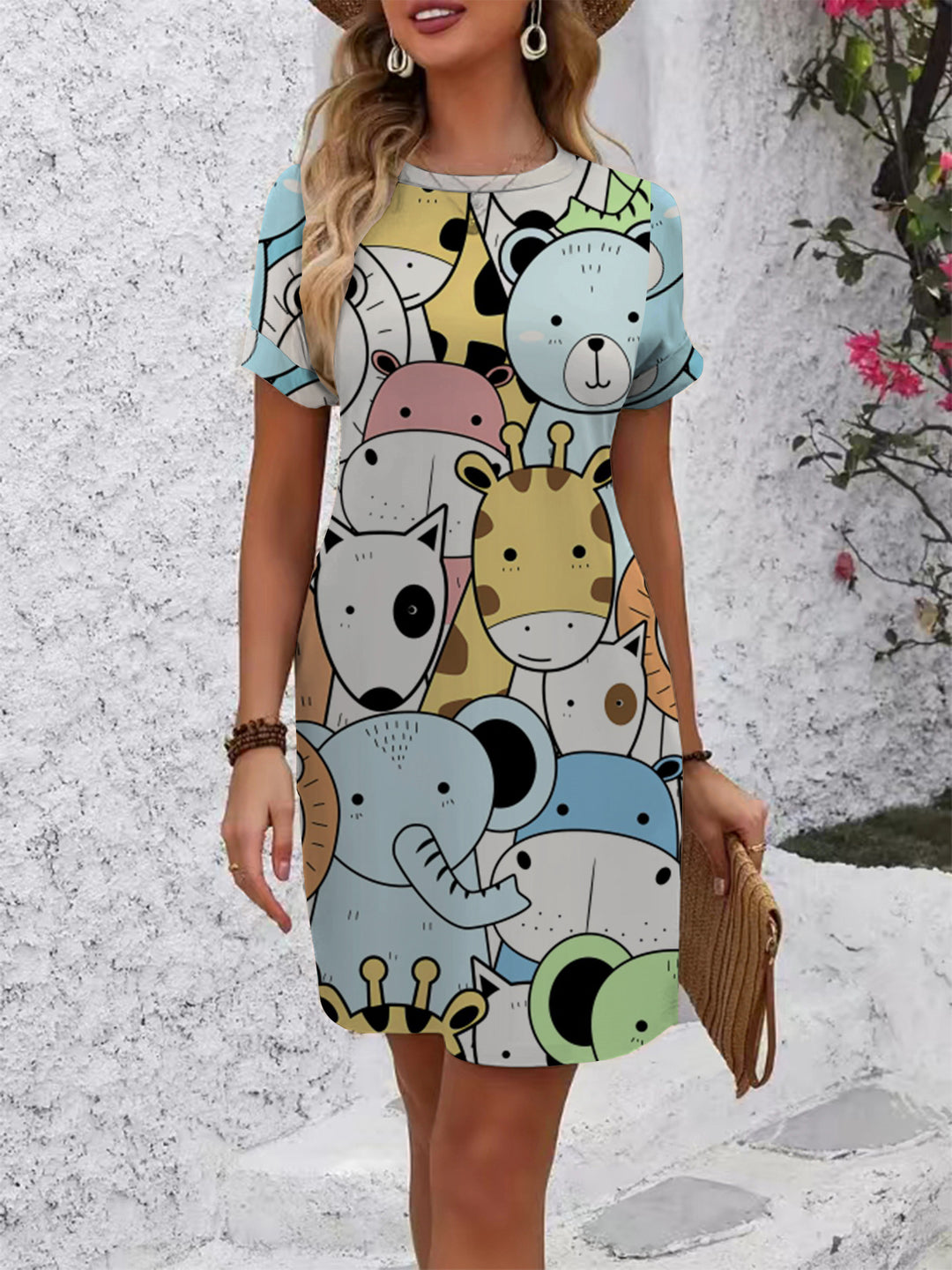 Damen lässiges Kurzarmkleid mit kreativem geometrischen Muster Echo Archiv