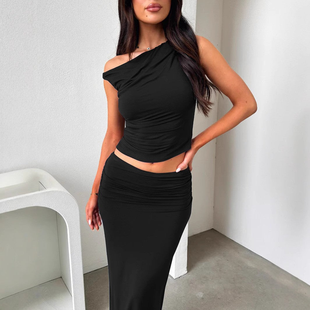 Damen Schickes Set mit asymmetrischem Oberteil und langem Rock Echo Archiv