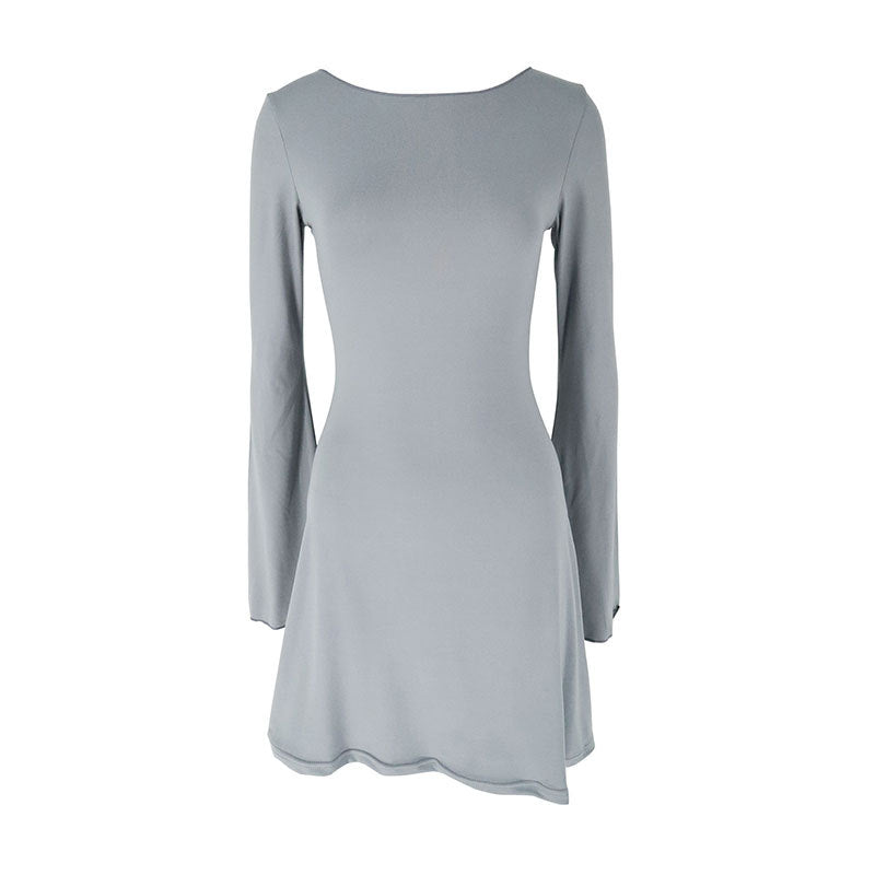 Damen elegantes Langarmkleid mit asymmetrischem Saum und fließendem Schnitt Echo Archiv