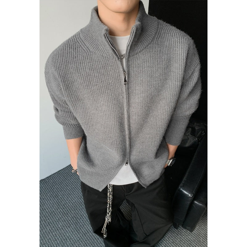 Herren Grobstrick-Zip-Jacke mit Stehkragen und geradem Oversize-Schnitt Echo Archiv