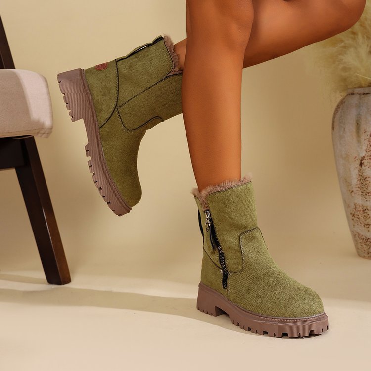 Damen Gefütterte Wildlederoptik Stiefeletten mit Teddyfutter, seitlichem Reißverschluss und profilierter Gummisohle – Varelle