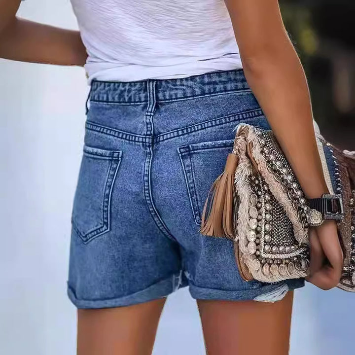 Damen Sommerliche Destroyed Jeansshorts mit umgeschlagenem Saum Echo Archiv