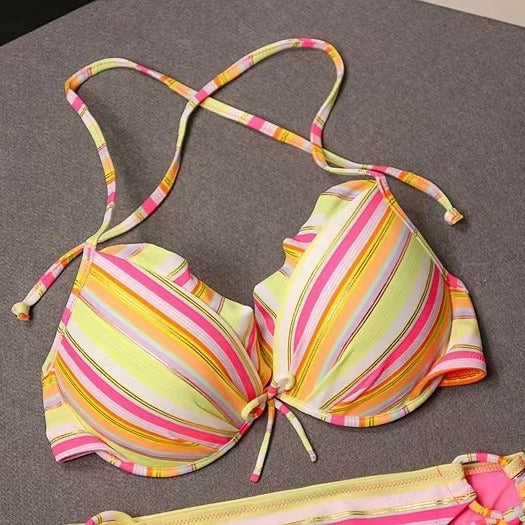 Damen Gestreifter Push-Up-Bikini mit Rüschendetails Echo Archiv