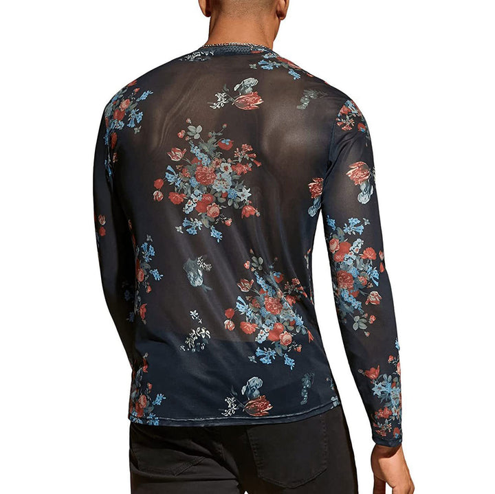 Herren transparentes Langarmshirt mit floralem Muster Echoarchiv