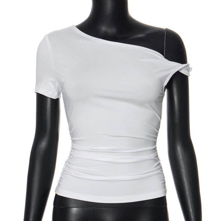 Damen Schulterfreies Crop-Top mit Raffung und modischen Knoten Echo Archiv