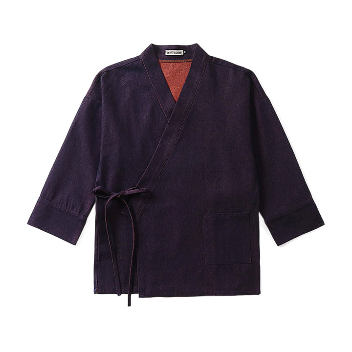 Damen Leichte zweifarbige Kimono-Jacke mit Bindebändern und kontrastiertem Innenfutter Echoarchiv