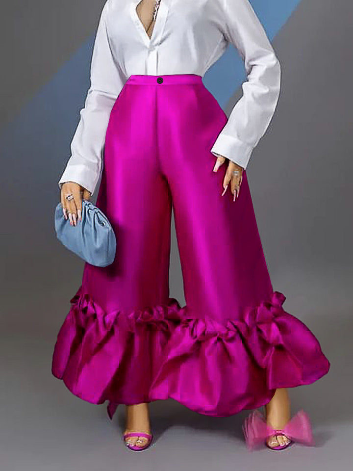 Damen elegante weite Hose mit voluminösem Rüschenabschluss Echo Archiv