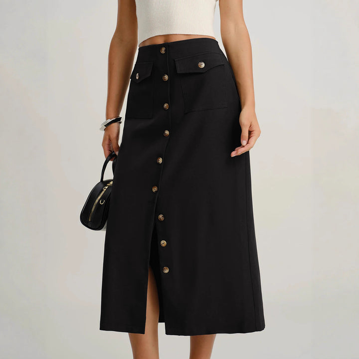 Damen Eleganter Midirock mit Knopfleiste und Taschen Echo Archiv
