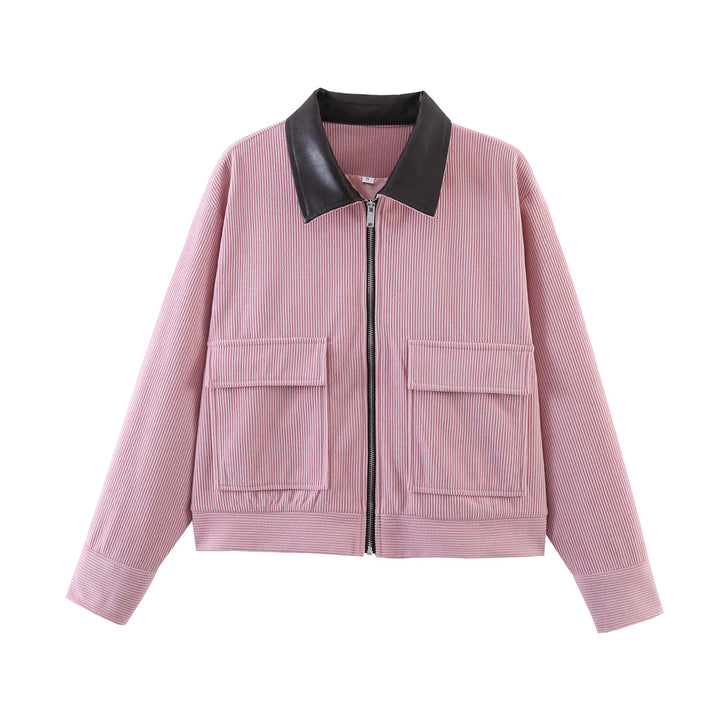 Damen Cordjacke mit Reißverschluss, Kunstlederkragen und aufgesetzten Taschen Echo Archiv