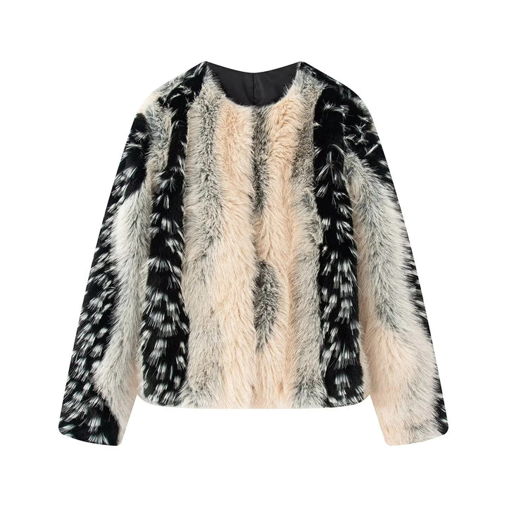 Damen nan kurze Kunstfelljacke mit Patchwork-Felloptik, kastigem Cropped-Schnitt und weichem Innenfutter Echo Archiv