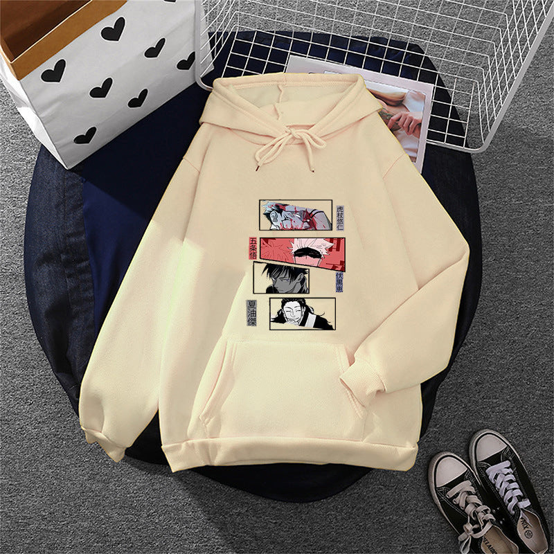 Damen Oversize Kapuzenpullover mit Manga-Frontprint und Kängurutasche – Auréline