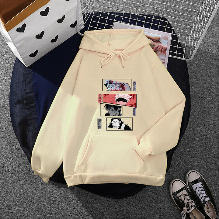 Damen Oversize Kapuzenpullover mit Manga-Frontprint und Kängurutasche – Auréline