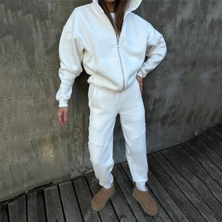 Damen Statement-Sweatset aus schwerem French-Terry mit oversized Zip-Hoodie, vorgeformten Kniepartien und elastischer High-Waist-Jogginghose – Avérine