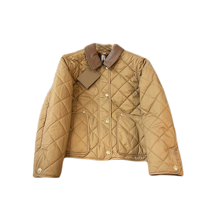 Damen Modische Steppjacke mit eleganter Lederkragen Echoarchiv