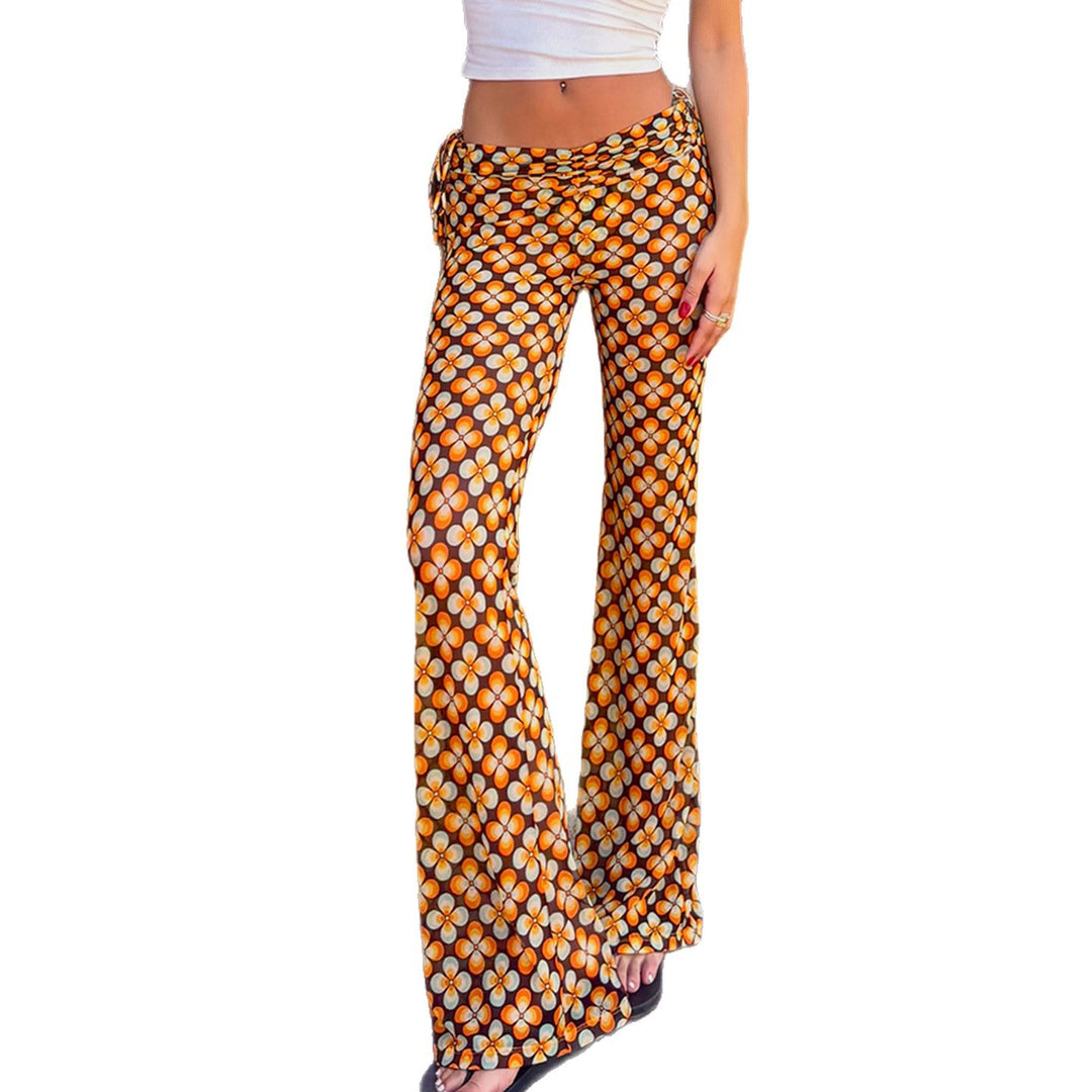 Damen Schlaghose mit Retro-Blumenprint und verstellbarem Tunnelzugbund Echo Archiv