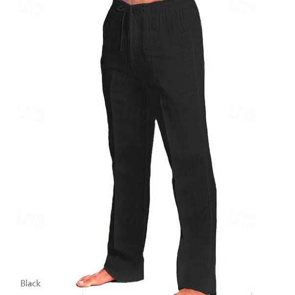 Herren leichte Freizeit-Hose im Leinenlook mit Tunnelzugbund, geradem Bein und atmungsaktivem Material – Sorevano