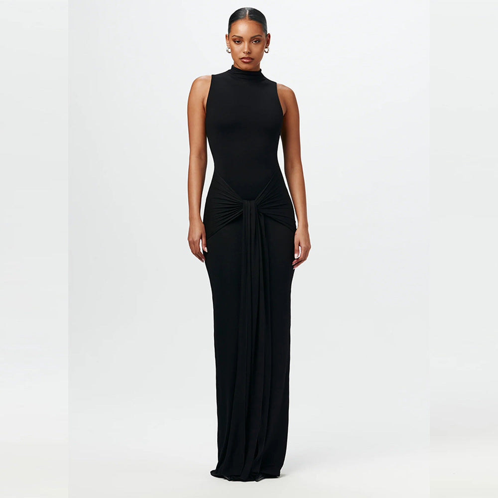 Damen Elegantes Maxikleid mit hochgeschlossenem Kragen und Drapierung Echo Archiv