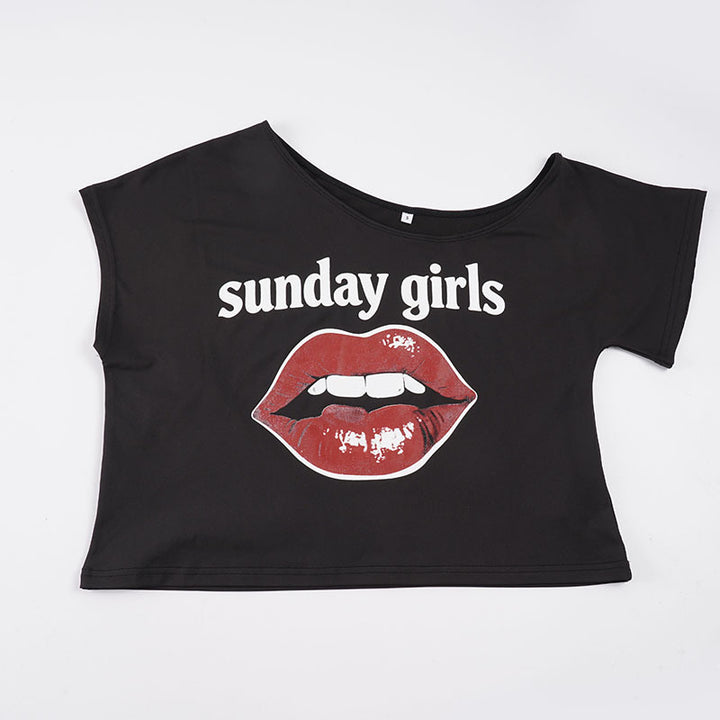 Damen Oversized T-Shirt mit kreativem Lippen-Print Echo Archiv