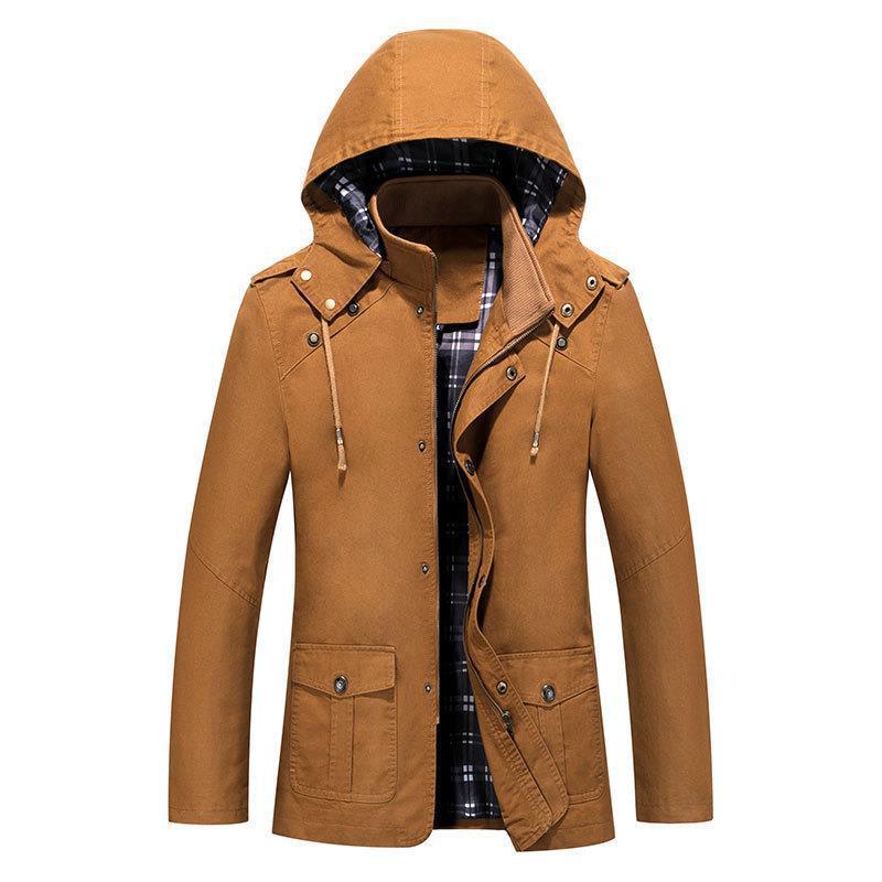 Herren Leichter Kapuzenparka mit kariertem Innenfutter und Multifunktions-Taschen Echo Archiv