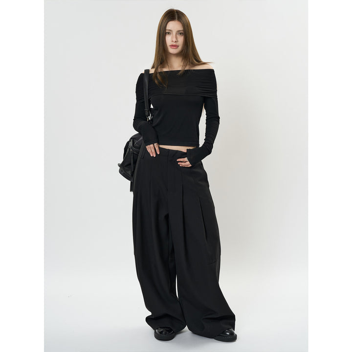 Damen Off-Shoulder figurbetontes Langarm-Shirt aus Stretch‑Jersey Echoarchiv