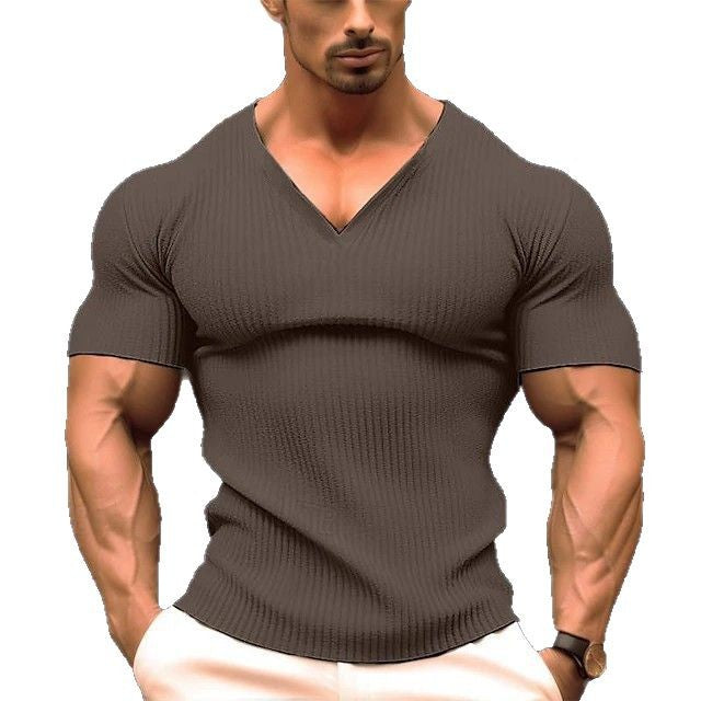 Herren körperbetontes V-Ausschnitt T-Shirt aus atmungsaktivem Baumwollmix Echoarchiv