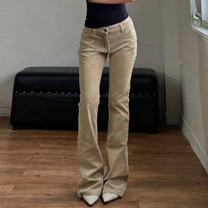 Damen nan Corduroy Schlaghose mit hoher Taille, figurformenden Nähten und weitem Bootcut Echo Archiv