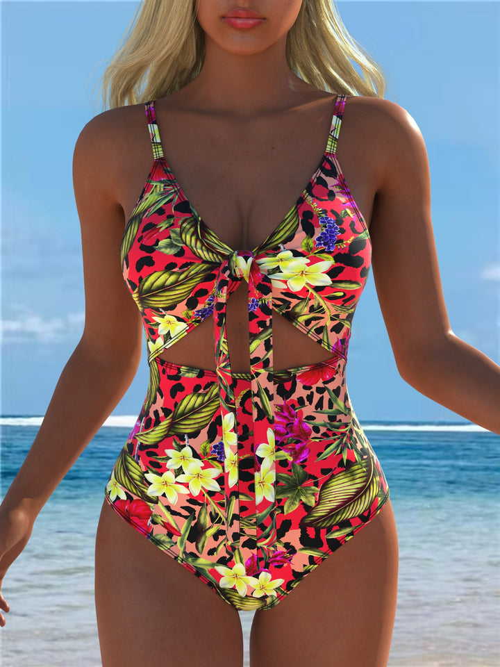 Damen Einteiler Badeanzug mit verführerischem Wickeldetail und floralem Design Echo Archiv