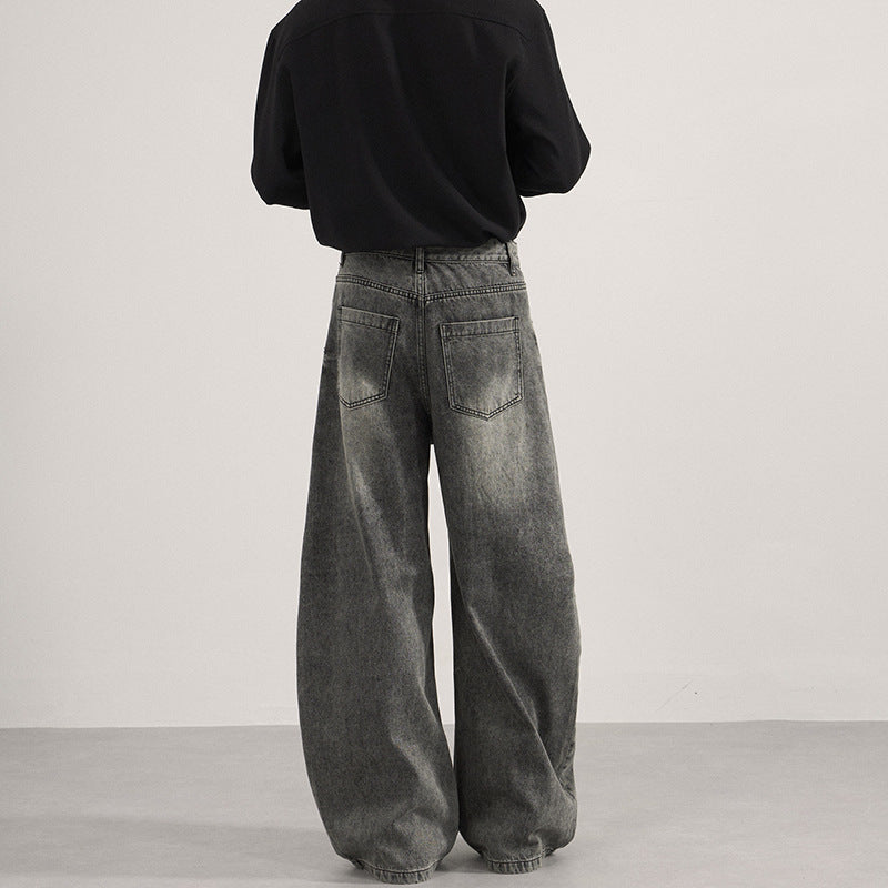 Herren Ultraweite vintagegewaschene Denim-Palazzohose mit tiefem Schritt und geradem Saum Echo Archiv